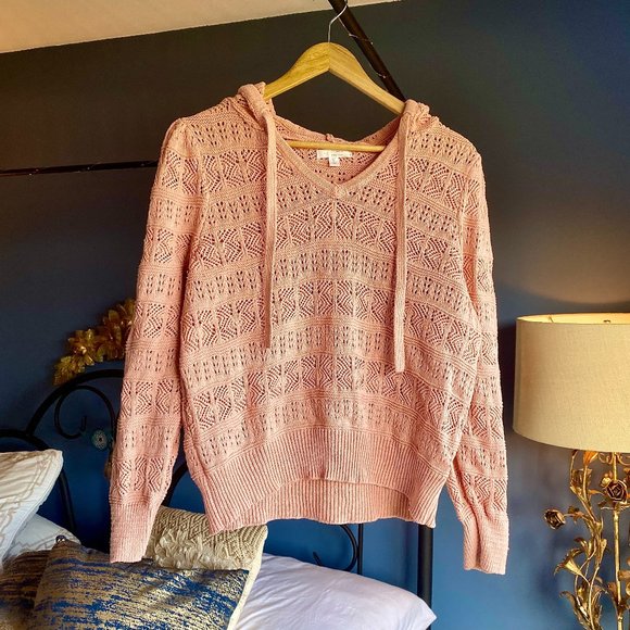 3 For $25! Lauren Conrad Peachy Coral Knit Sweater Hoodie - Picture 1 of 3